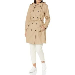 LONDON FOG Womens Double Breasted Long Trench Coat With Belt